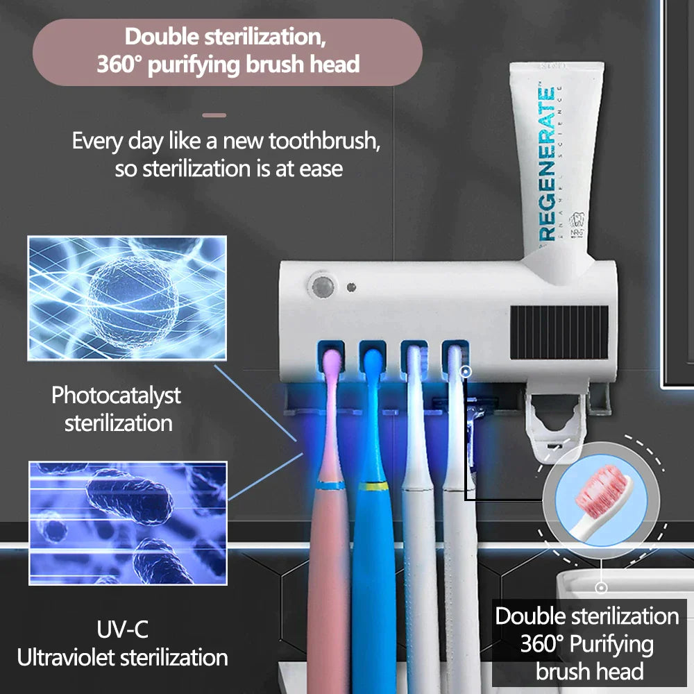 UV Toothbrush Holder Cleaner & Toothpaste Dispenser