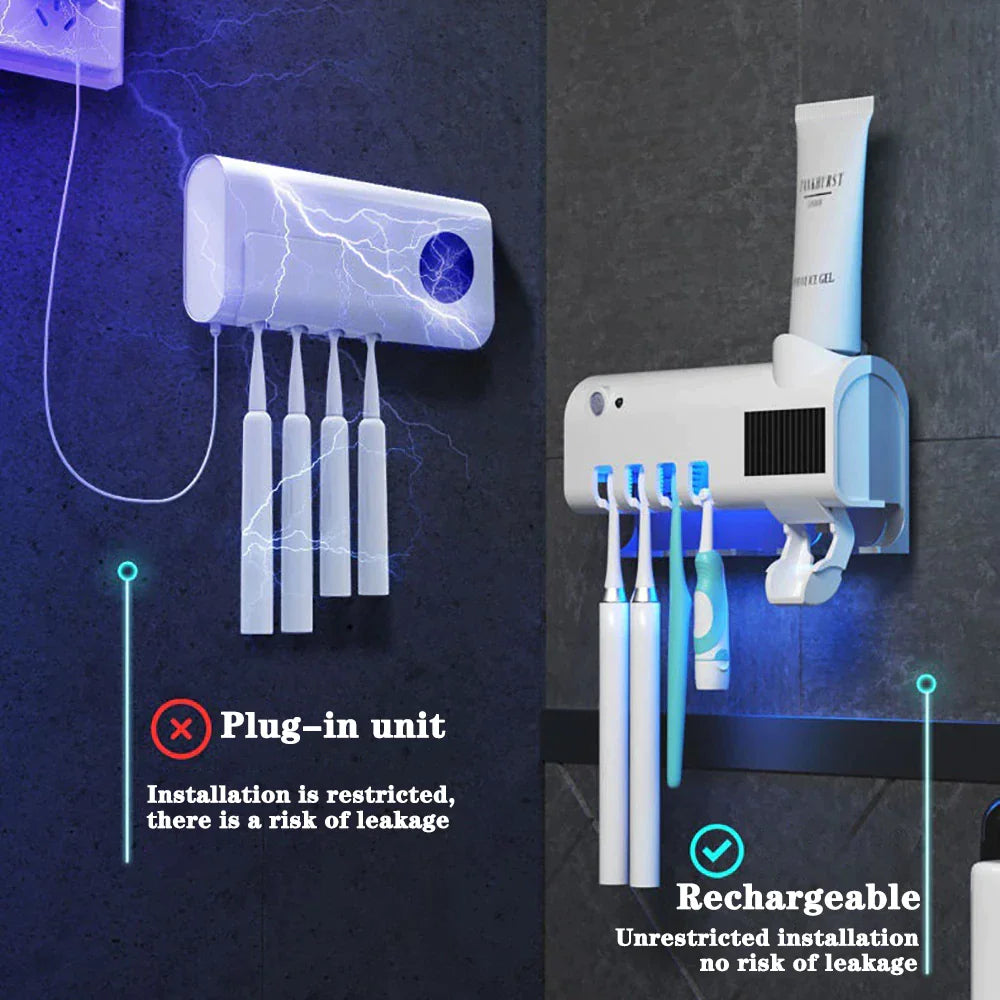 UV Toothbrush Holder Cleaner & Toothpaste Dispenser