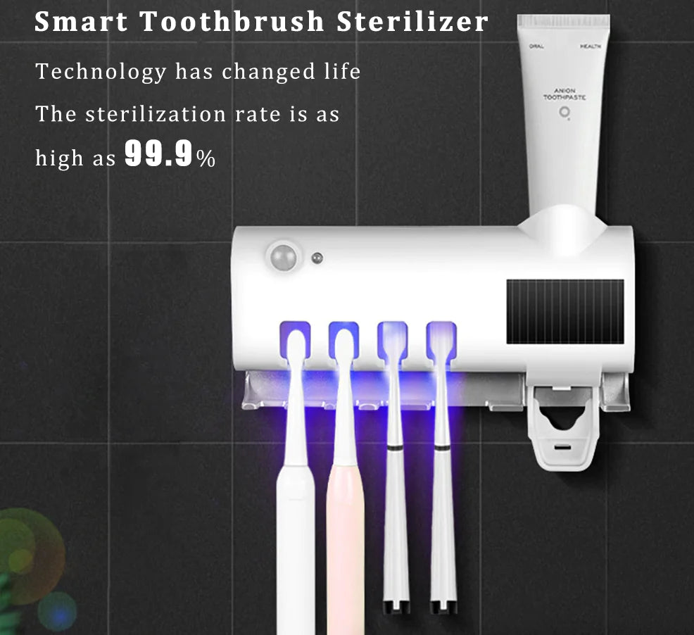 UV Toothbrush Holder Cleaner & Toothpaste Dispenser