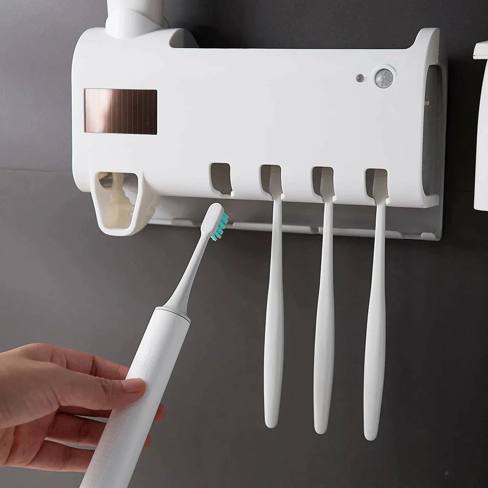 UV Toothbrush Holder Cleaner & Toothpaste Dispenser